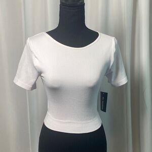 White Ribbed Women's Fitted Cropped Top